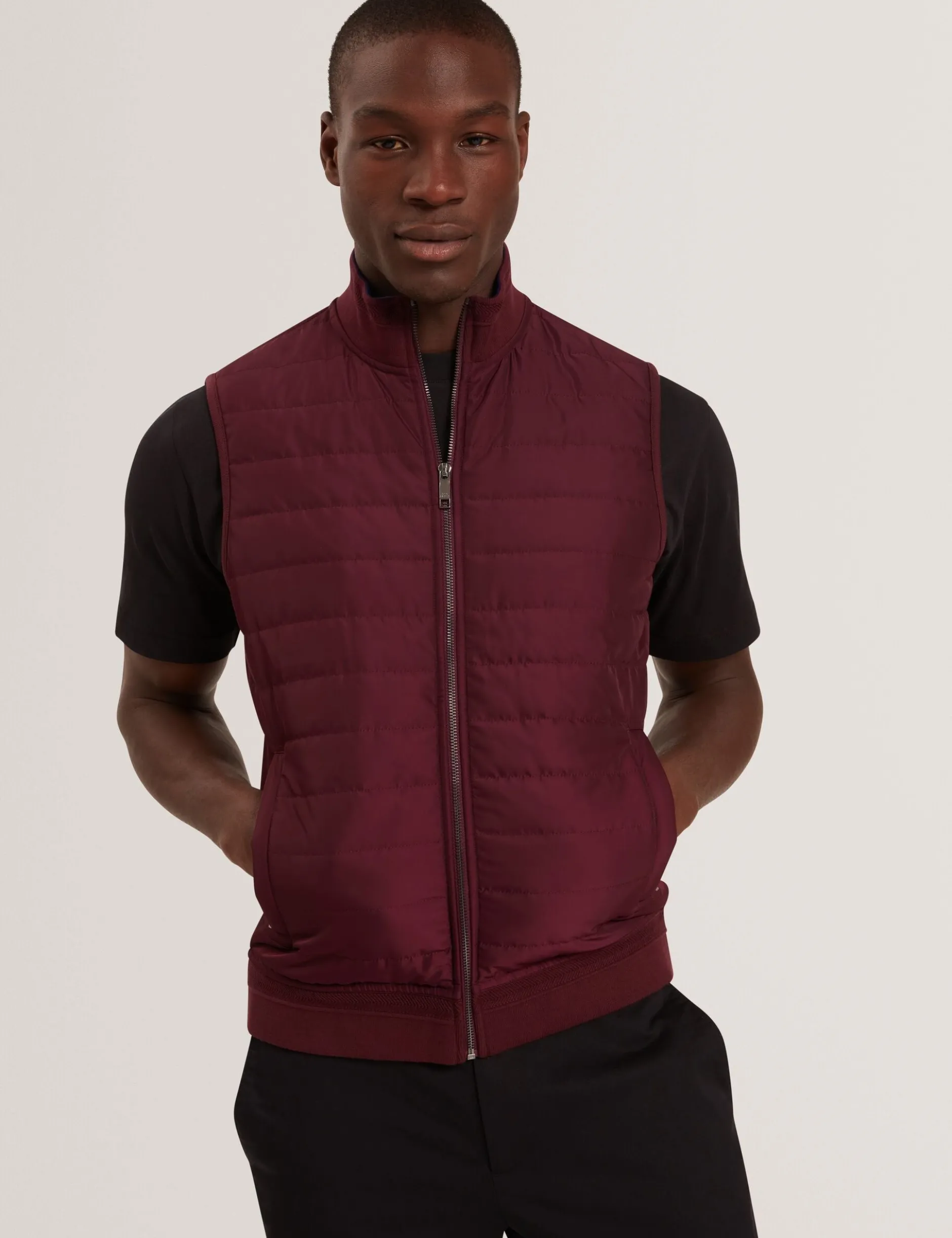 Quilted Front Funnel Neck Zip-Up Gilet