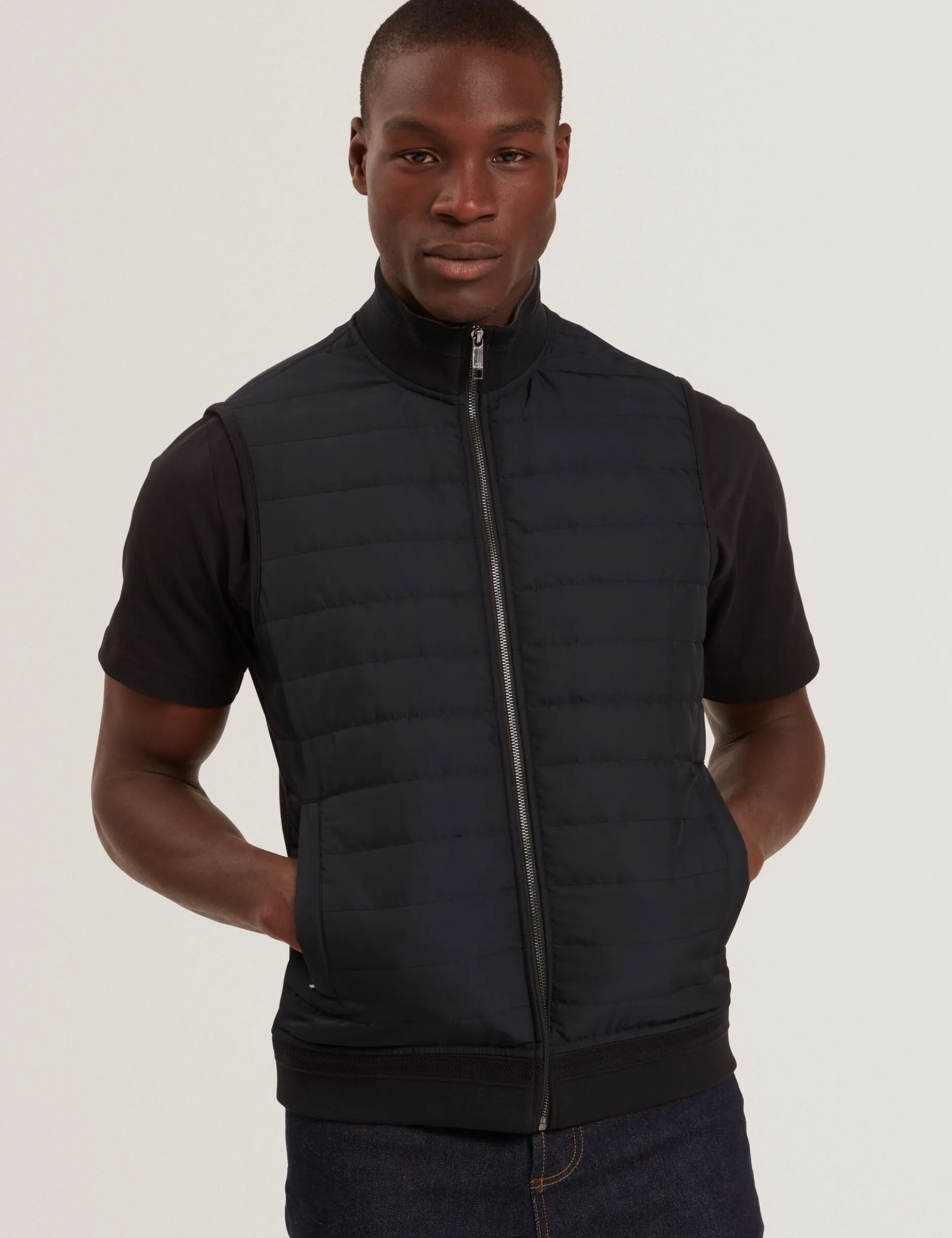 Quilted Front Funnel Neck Zip-Up Gilet