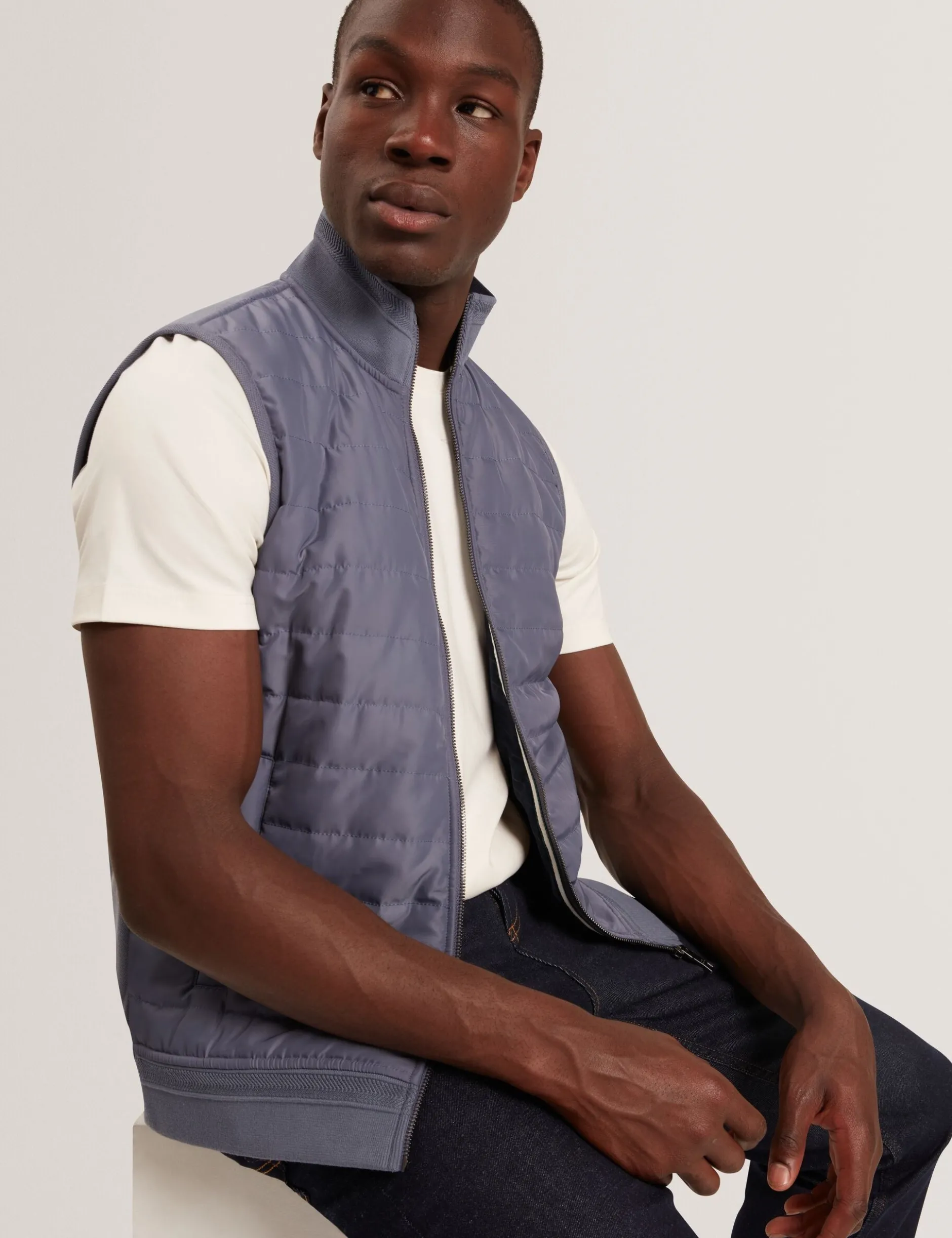 Quilted Front Funnel Neck Zip-Up Gilet