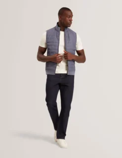 Quilted Front Funnel Neck Zip-Up Gilet