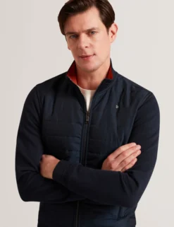 Quilted Front Zip-Through Knit Jacket