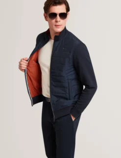 Quilted Front Zip-Through Knit Jacket