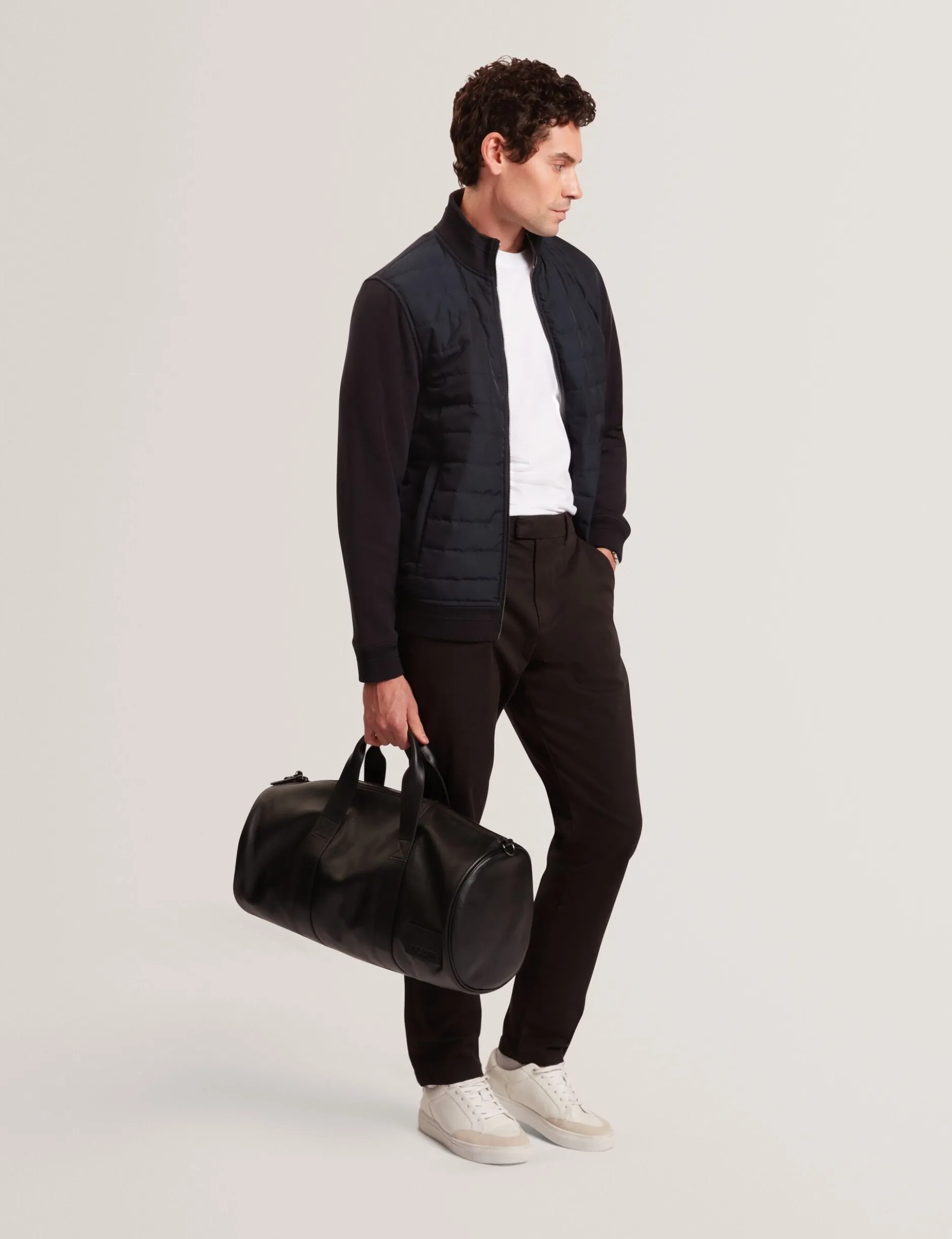 Quilted Front Zip-Through Knit Jacket