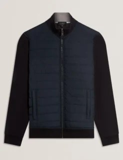 Quilted Front Zip-Through Knit Jacket