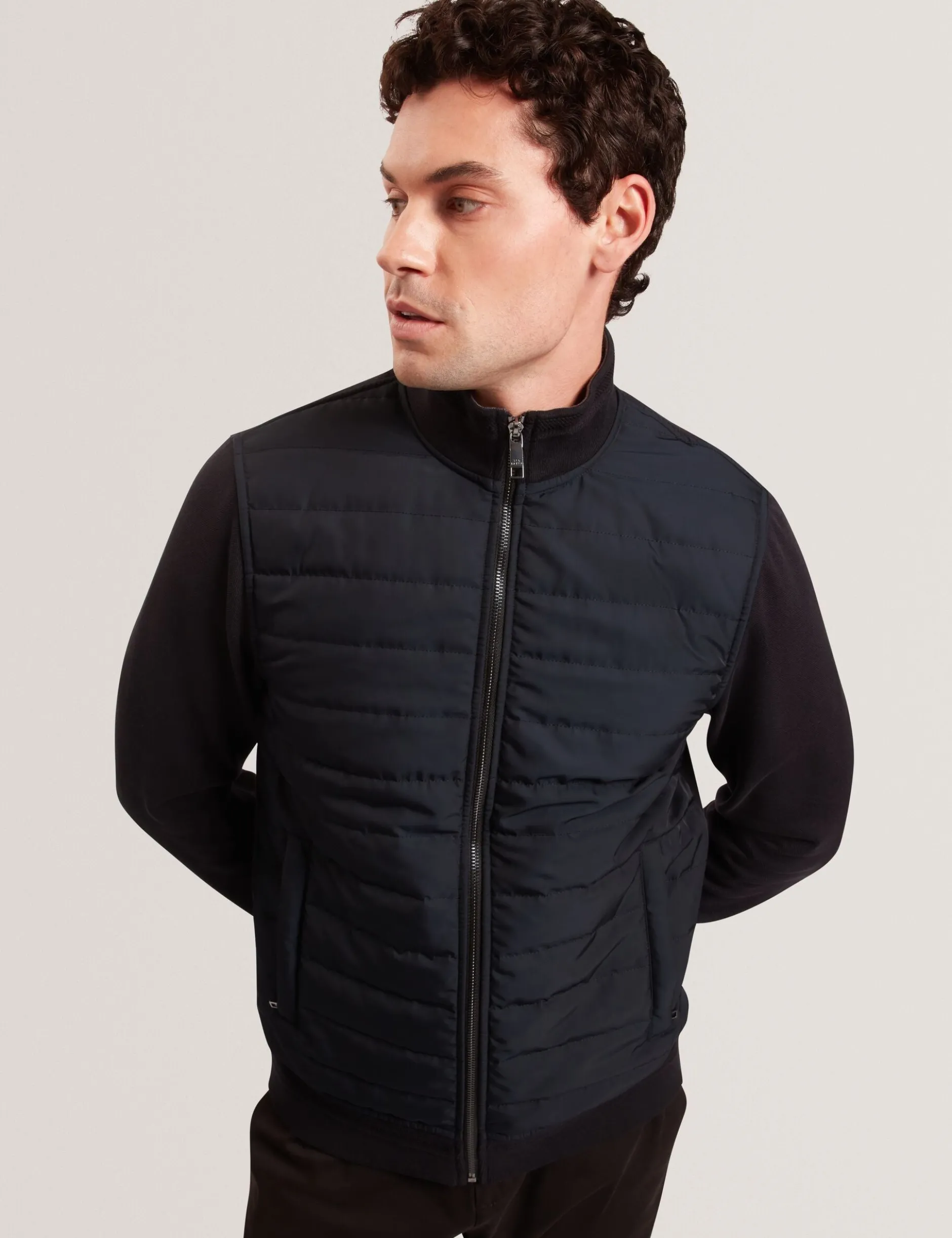 Quilted Front Zip-Through Knit Jacket