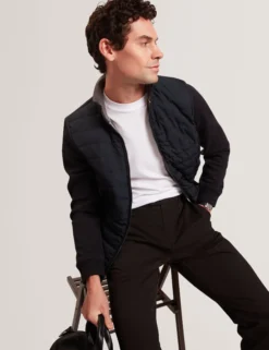Quilted Front Zip-Through Knit Jacket