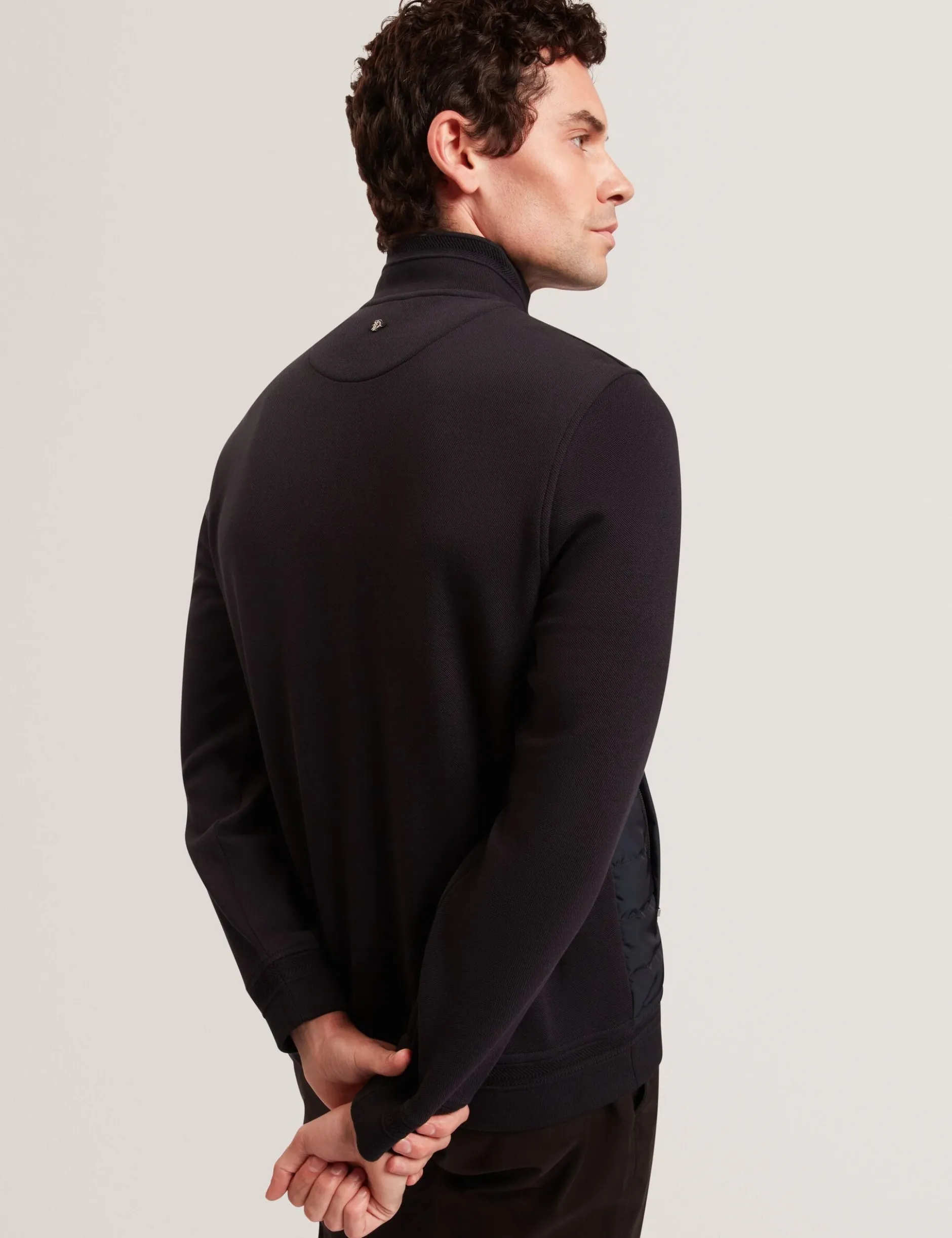 Quilted Front Zip-Through Knit Jacket