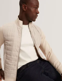 Quilted Front Zip-Through Knit Jacket
