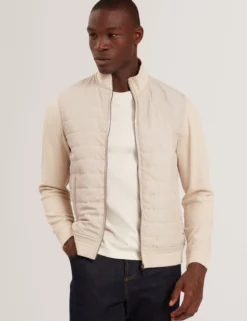 Quilted Front Zip-Through Knit Jacket