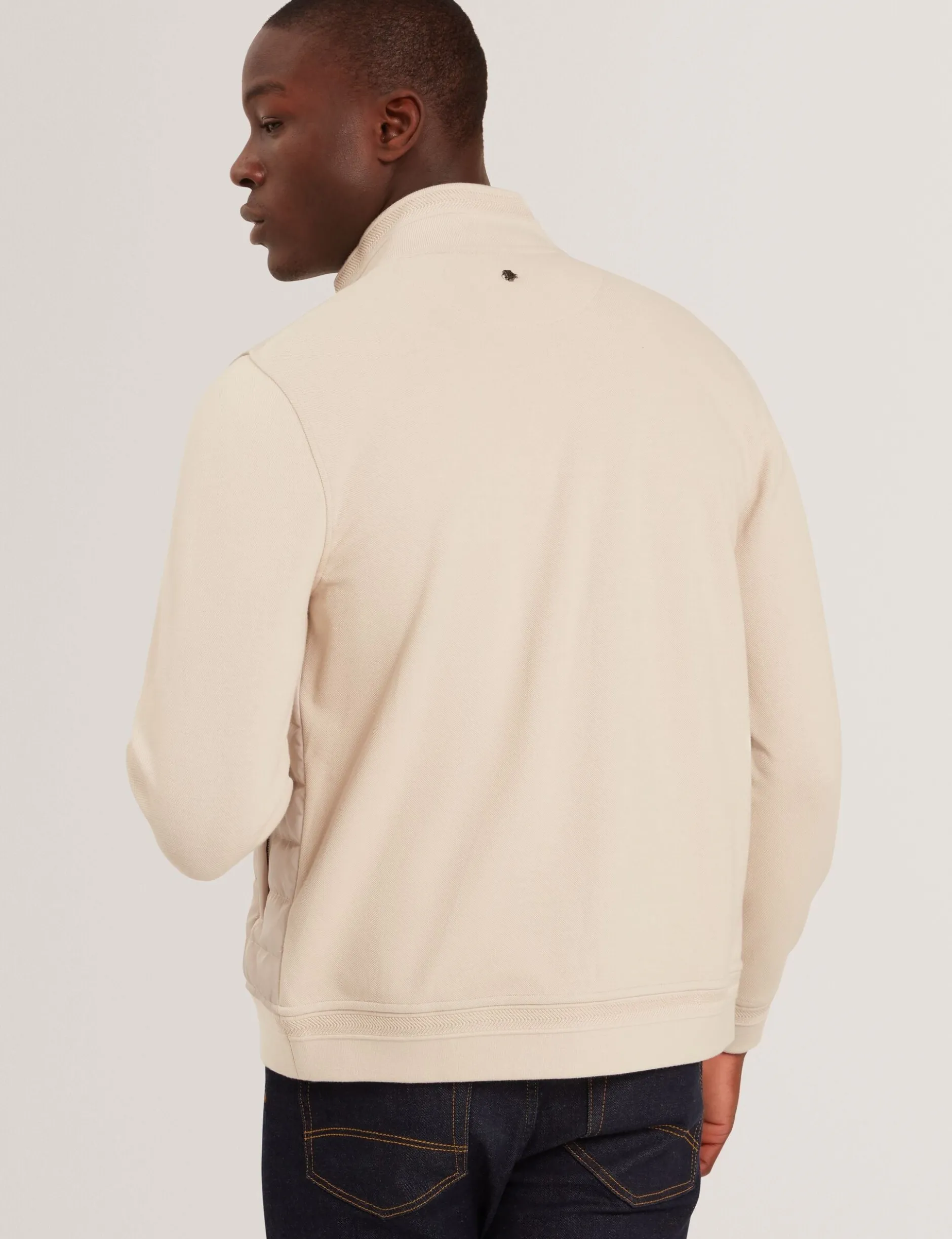 Quilted Front Zip-Through Knit Jacket