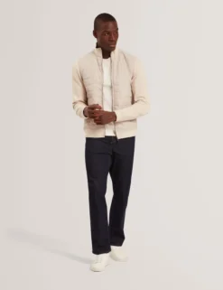 Quilted Front Zip-Through Knit Jacket