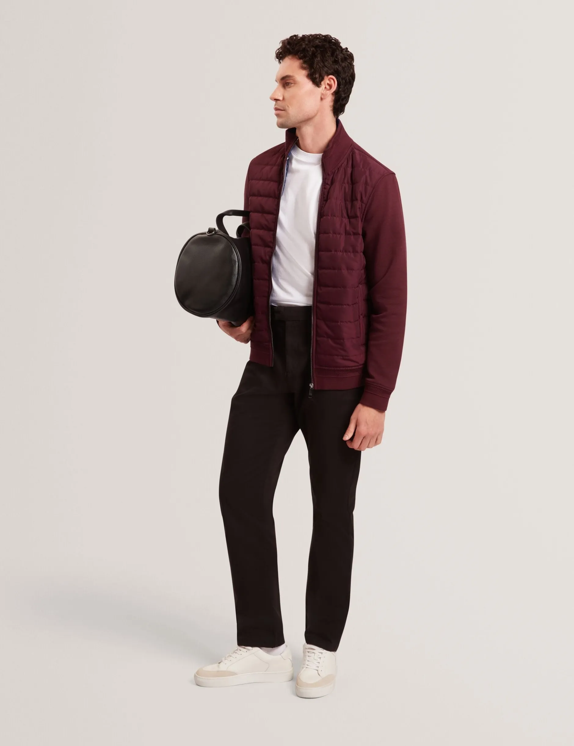 Quilted Front Zip-Through Knit Jacket