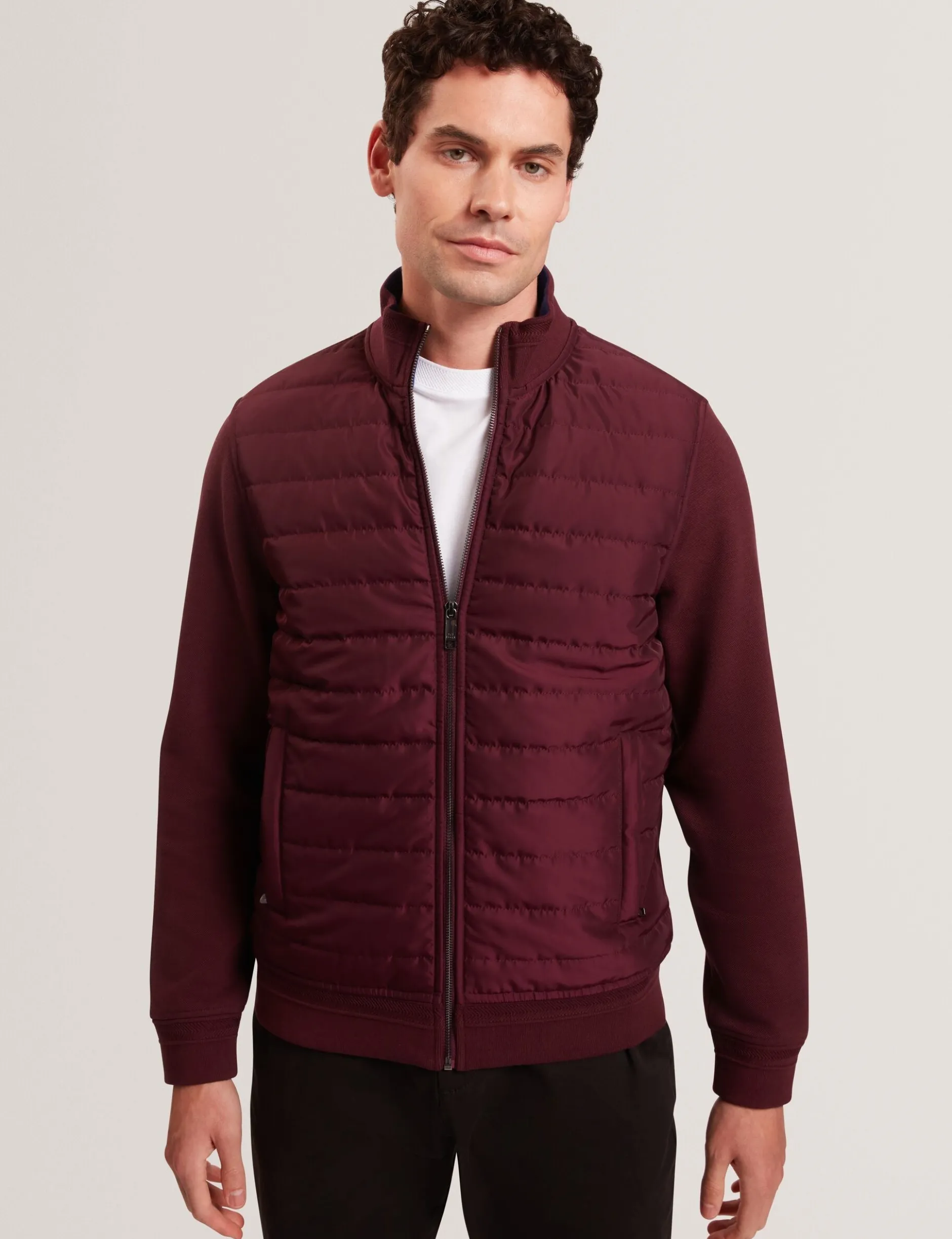 Quilted Front Zip-Through Knit Jacket
