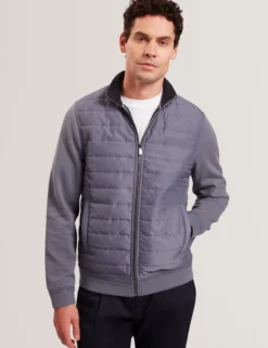 Quilted Front Zip-Through Knit Jacket