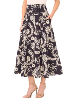 Raised Embroidery Cotton Midi Skirt