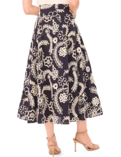 Raised Embroidery Cotton Midi Skirt