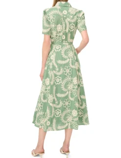 Raised Embroidery Cotton Midi Shirt Dress
