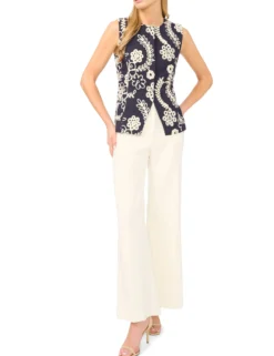 Raised Embroidery Cotton Waistcoat Top