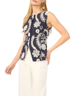 Raised Embroidery Cotton Waistcoat Top