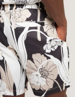 Relaxed Botanical Print Pull-On Shorts