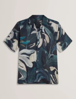 Relaxed Floral Short Sleeve Linen Shirt