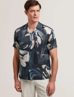 Relaxed Floral Short Sleeve Linen Shirt
