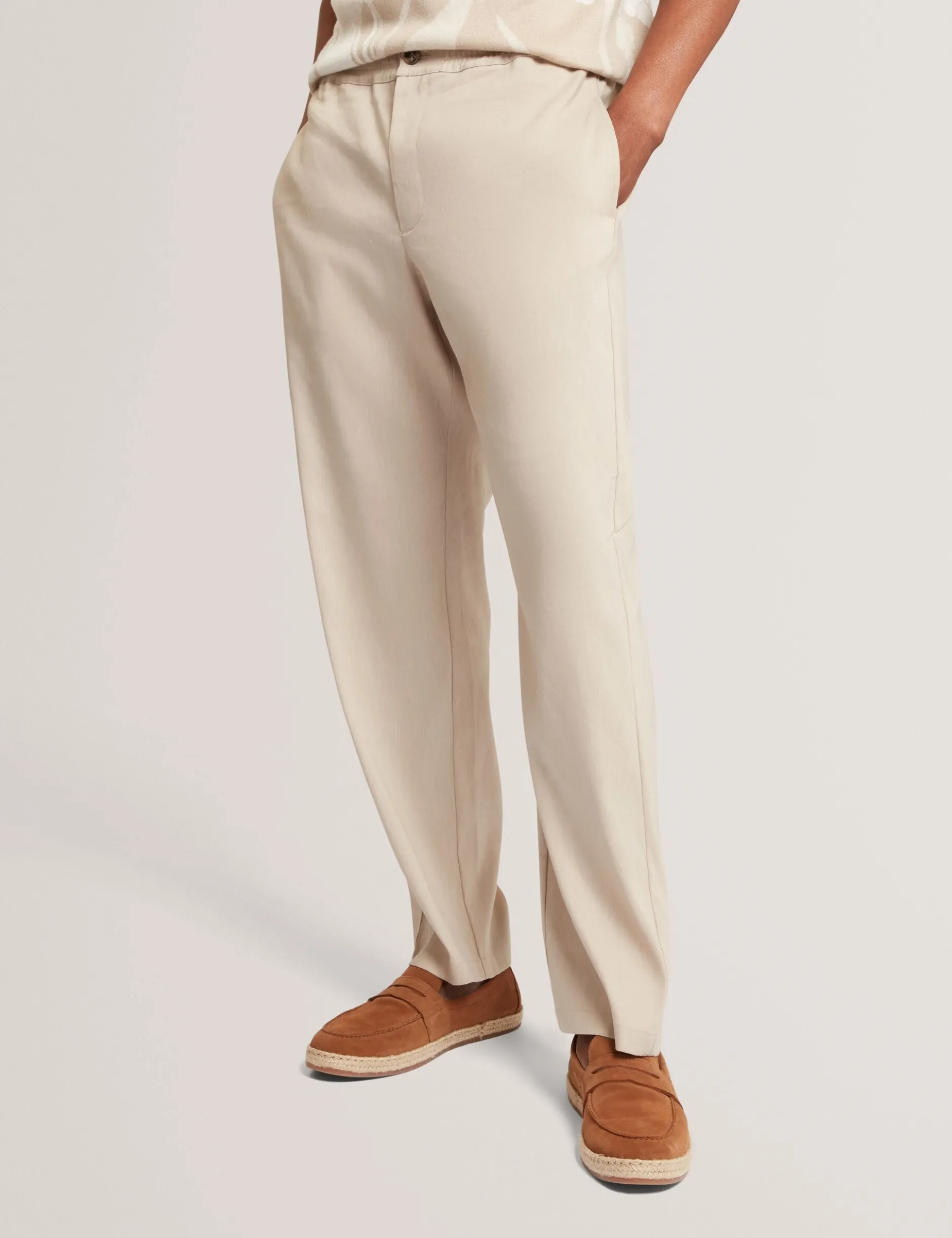 Relaxed Linen Blend Elasticated Trousers