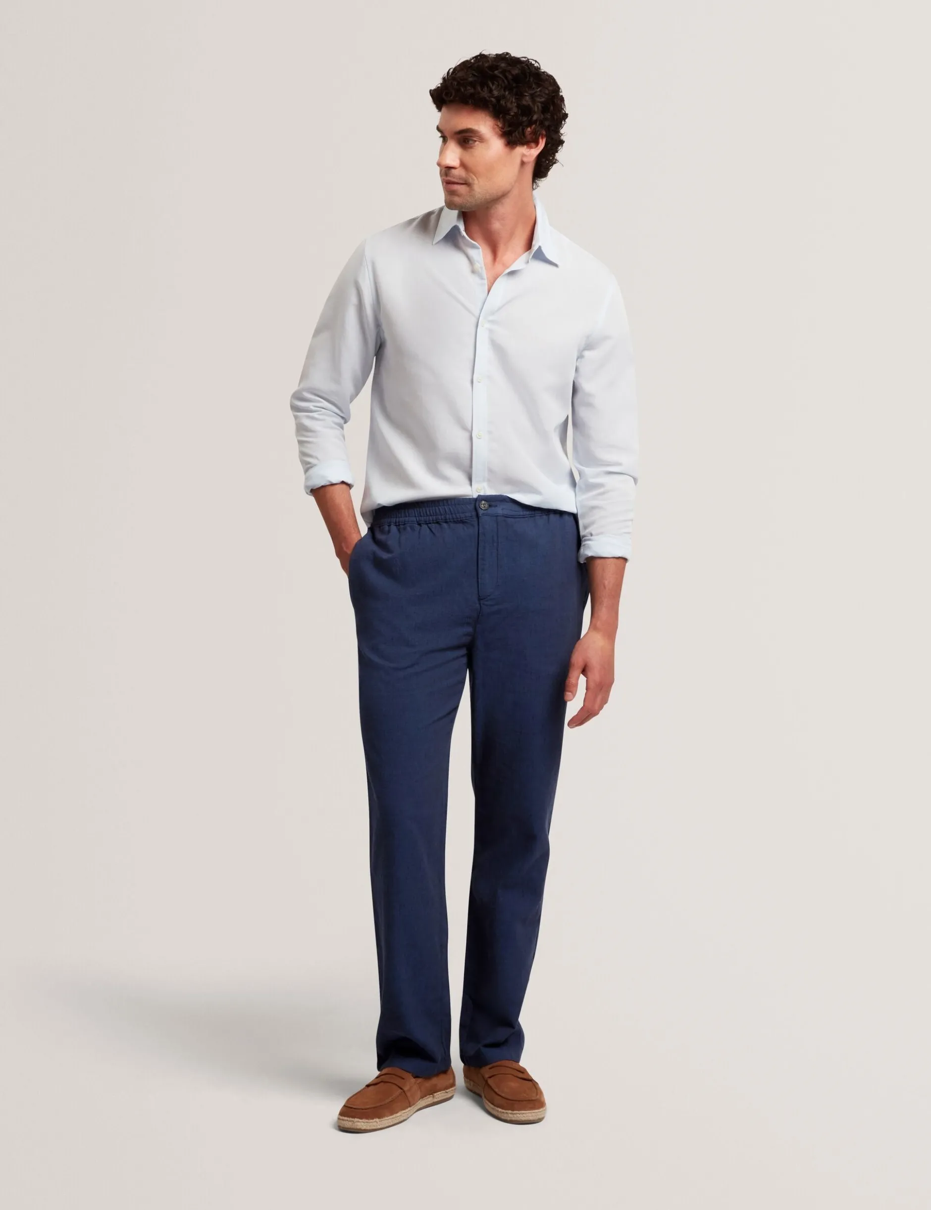 Relaxed Linen Blend Elasticated Trousers