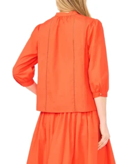 Relaxed Mandarin Collar Cotton Blouse