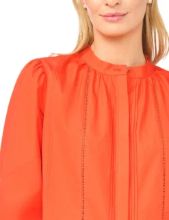 Relaxed Mandarin Collar Cotton Blouse