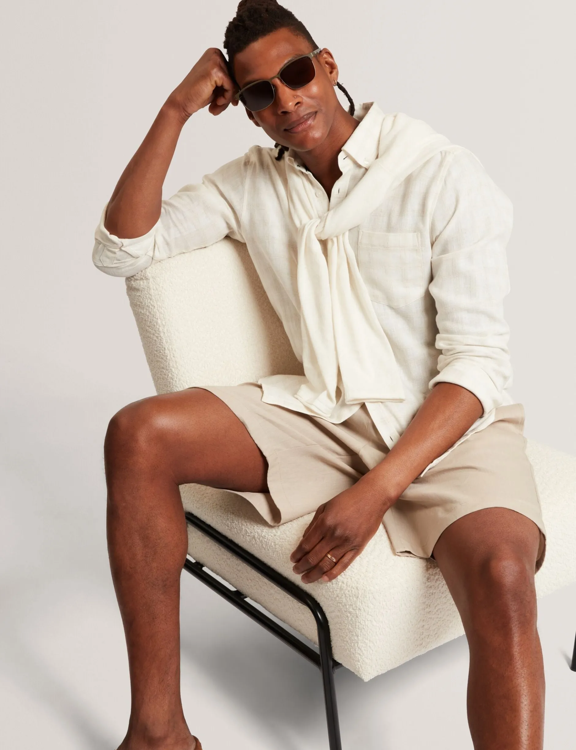 Relaxed Marl Check Linen Blend Long Sleeve Shirt