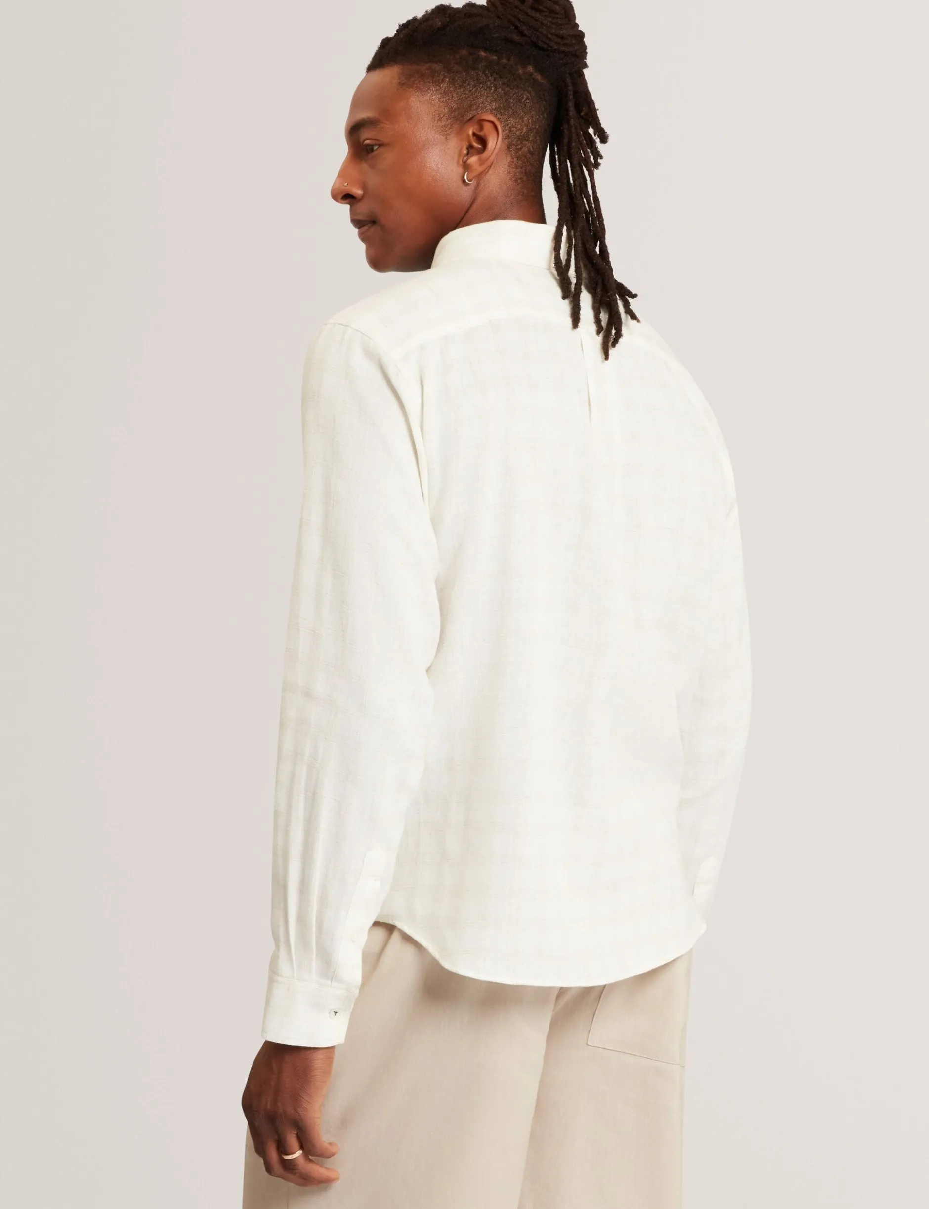 Relaxed Marl Check Linen Blend Long Sleeve Shirt