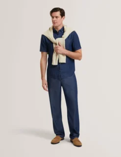 Relaxed Pull-On Chambray Pants