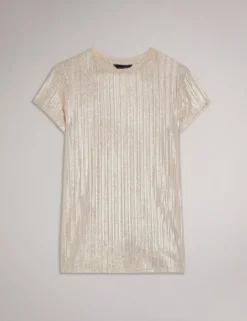 Ribbed Metallic Fitted T-Shirt