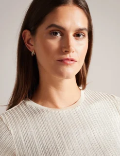 Ribbed Metallic Fitted T-Shirt