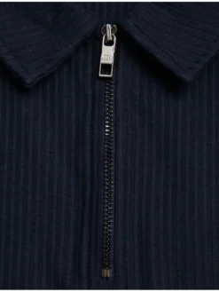 Ribbed Texture Zip Neck Cotton Polo Shirt