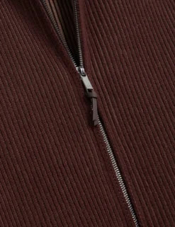 Rib Knit Funnel Neck Zip-Up Sweater