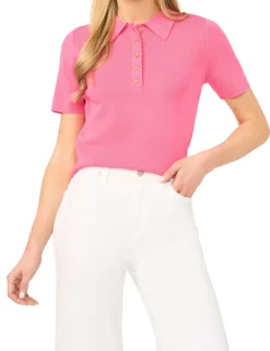 Rib Knit Short Sleeve Polo Top