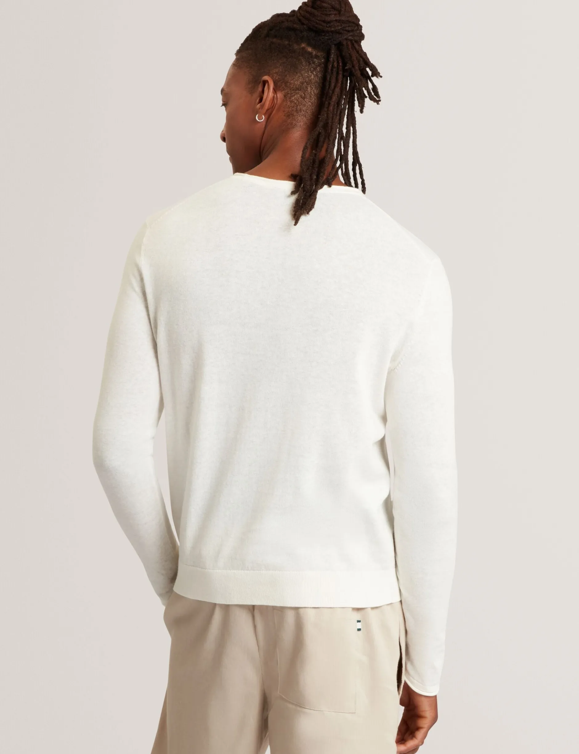 Rolled Edge Linen Blend Crew Neck Jumper
