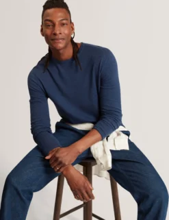 Rolled Edge Linen Blend Crew Neck Jumper