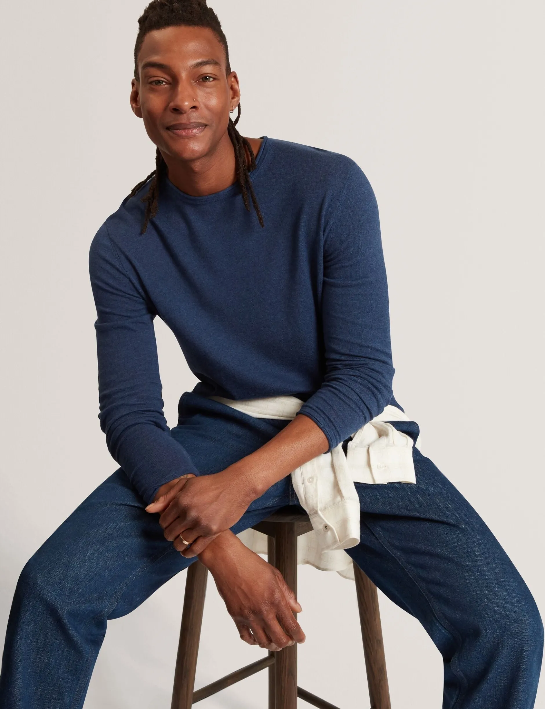Rolled Edge Linen Blend Crew Neck Jumper