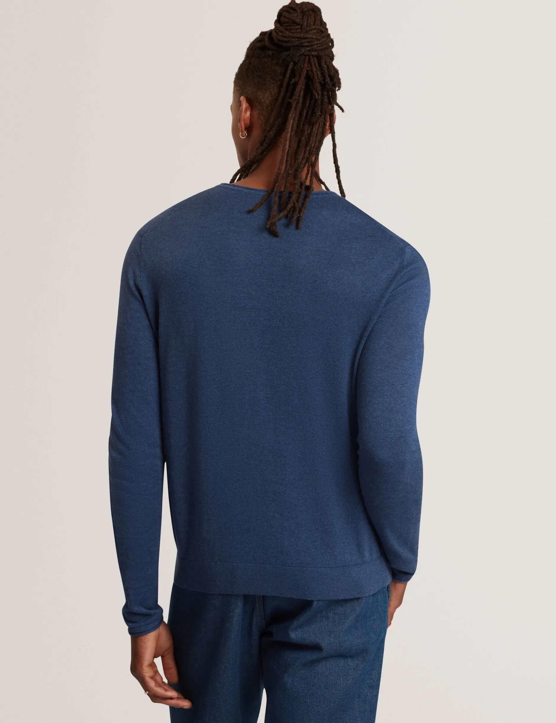 Rolled Edge Linen Blend Crew Neck Jumper