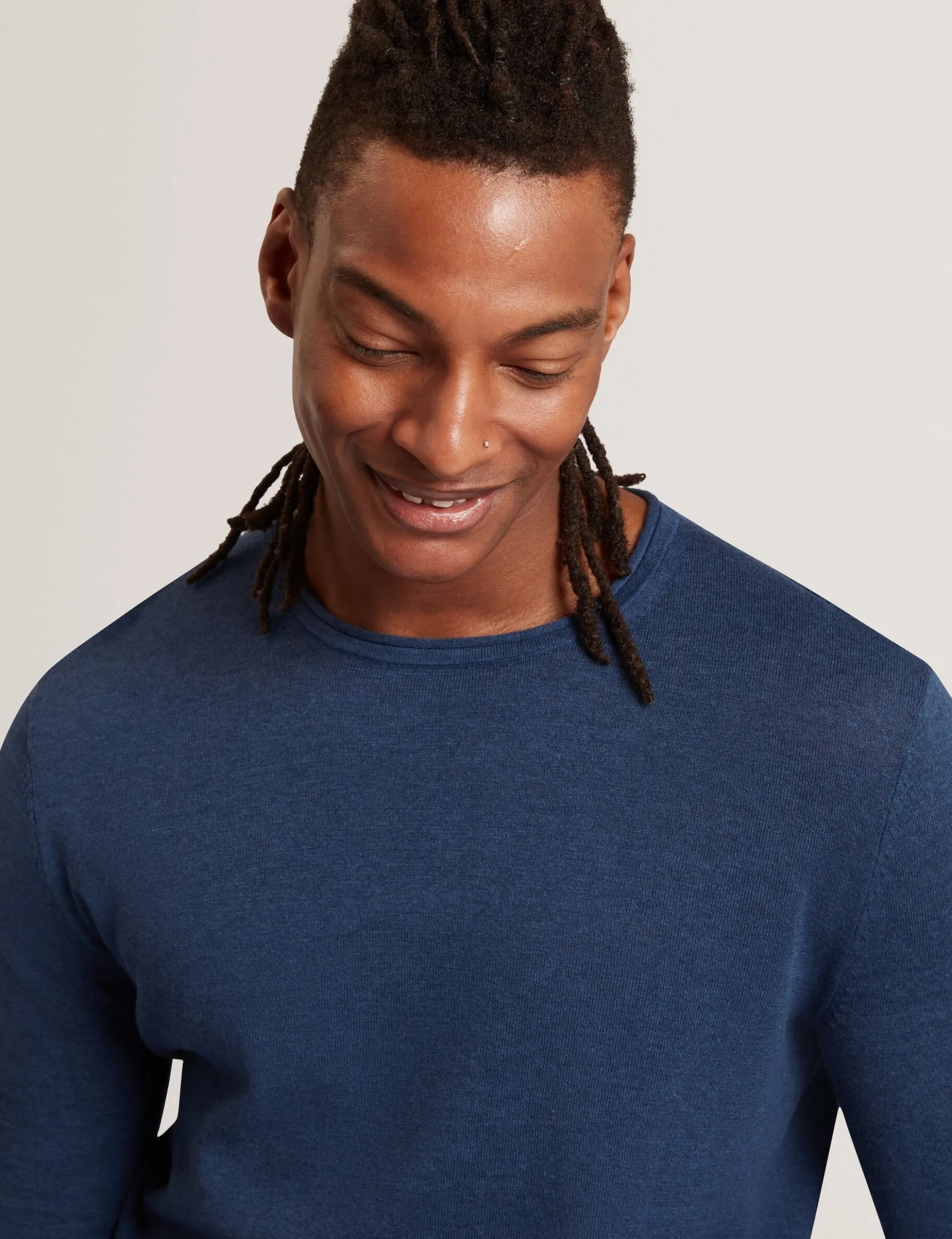 Rolled Edge Linen Blend Crew Neck Jumper
