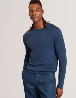 Rolled Edge Linen Blend Crew Neck Jumper