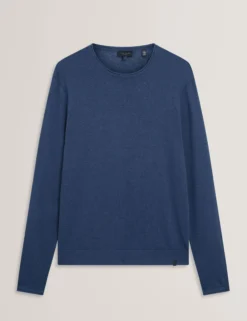Rolled Edge Linen Blend Crew Neck Jumper
