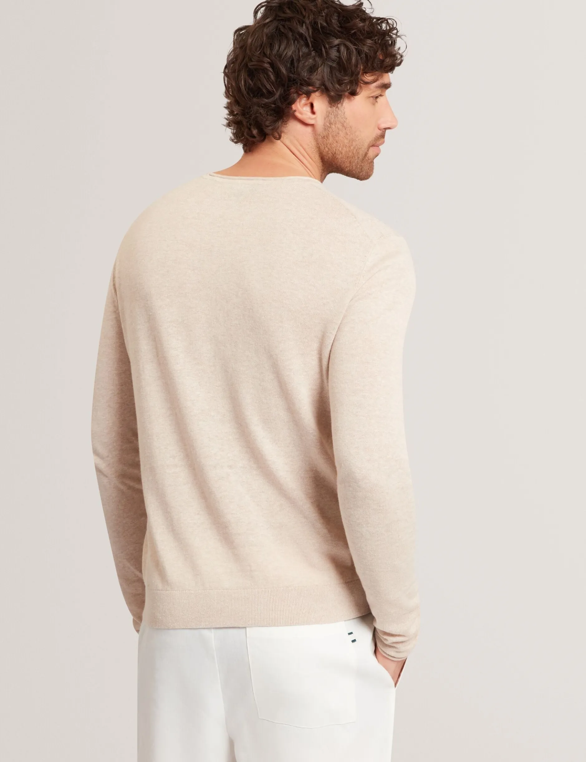 Rolled Edge Linen Blend Crew Neck Jumper
