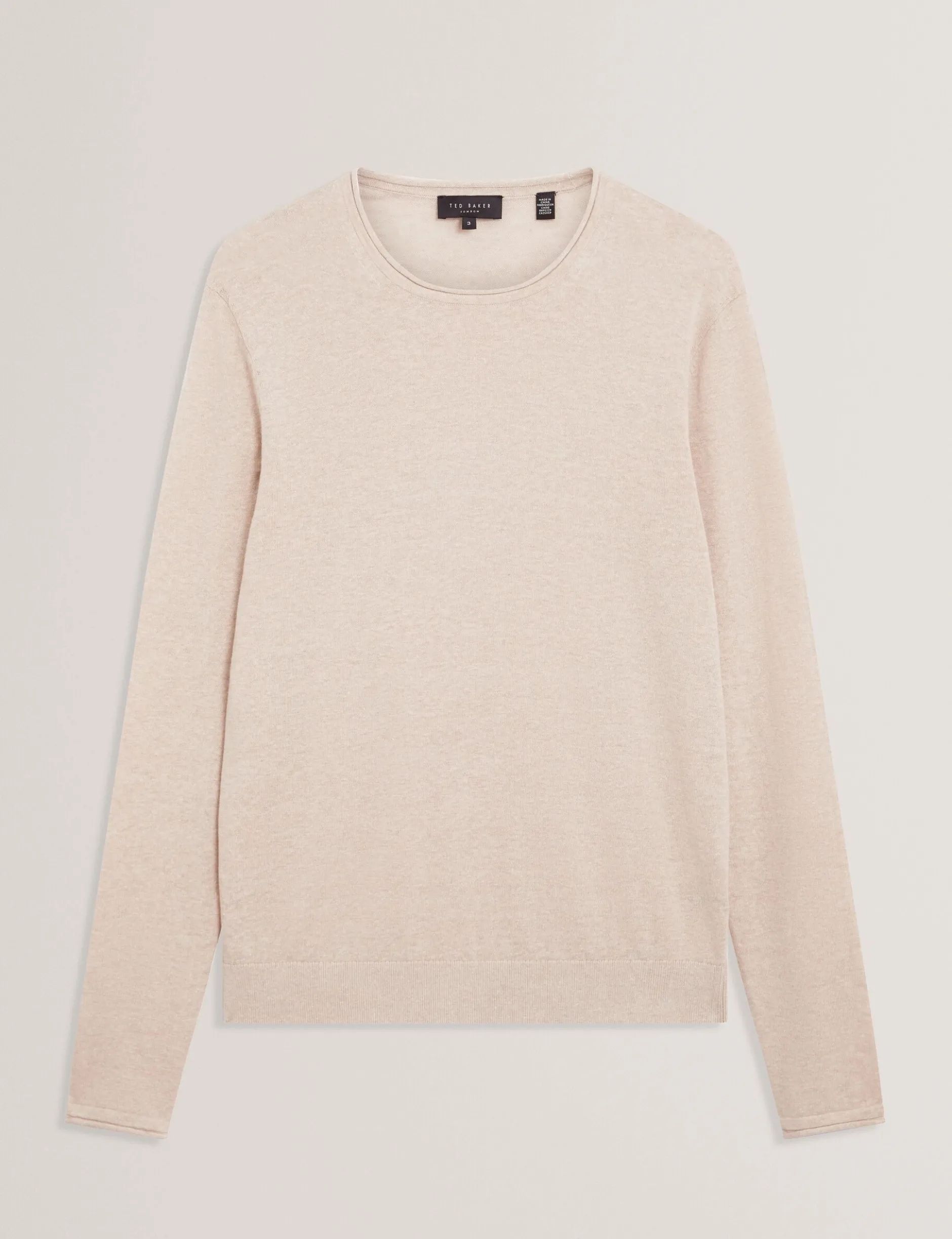 Rolled Edge Linen Blend Crew Neck Jumper