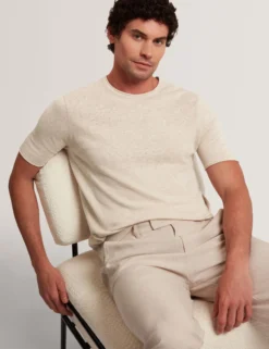 Rolled Edge Linen Blend Knit T-Shirt