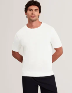 Rolled Edge Linen Blend Knit T-Shirt
