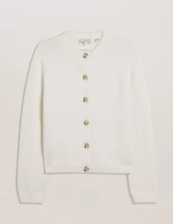 Rose Button Knitted Crew Neck Cardigan